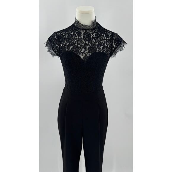 Express Black Lace Pantsuit Open Back Formal Cocktail Jumpsuit Romper Small 2 XS - Picture 1 of 11
